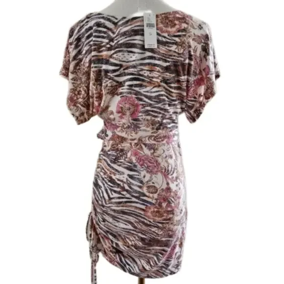 NWT Anthropologie Daily Practice Floral Stretch Ruched Mini Dress-Size XSmall - Picture 4 of 8